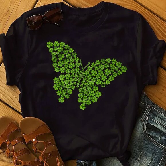 Tops - Graphic Butterfly St Patricks Day Shirt, Lucky St Patricks Day Tee